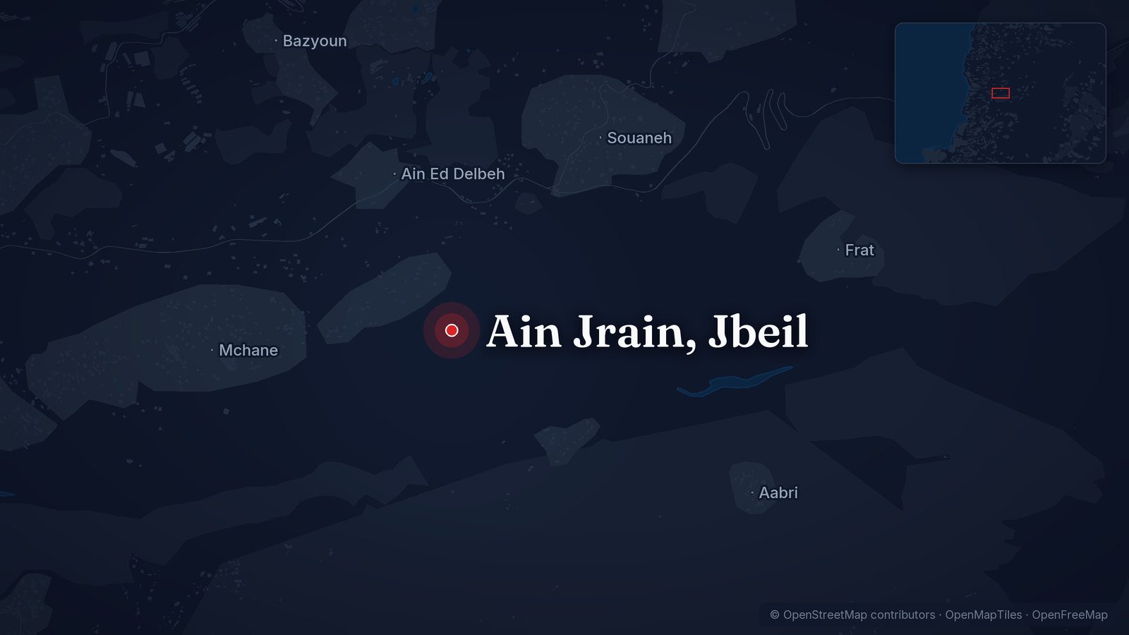 Map showing Ain Jrain, Jbeil