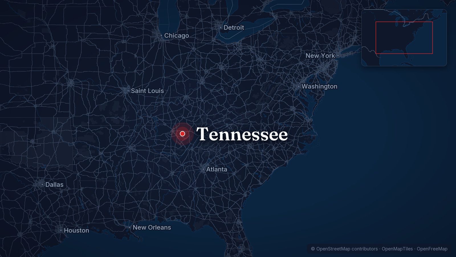Map showing Tennessee