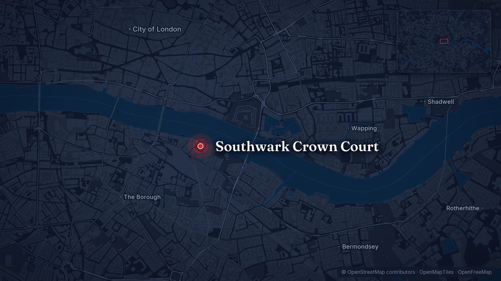 Map showing Southwark Crown Court
