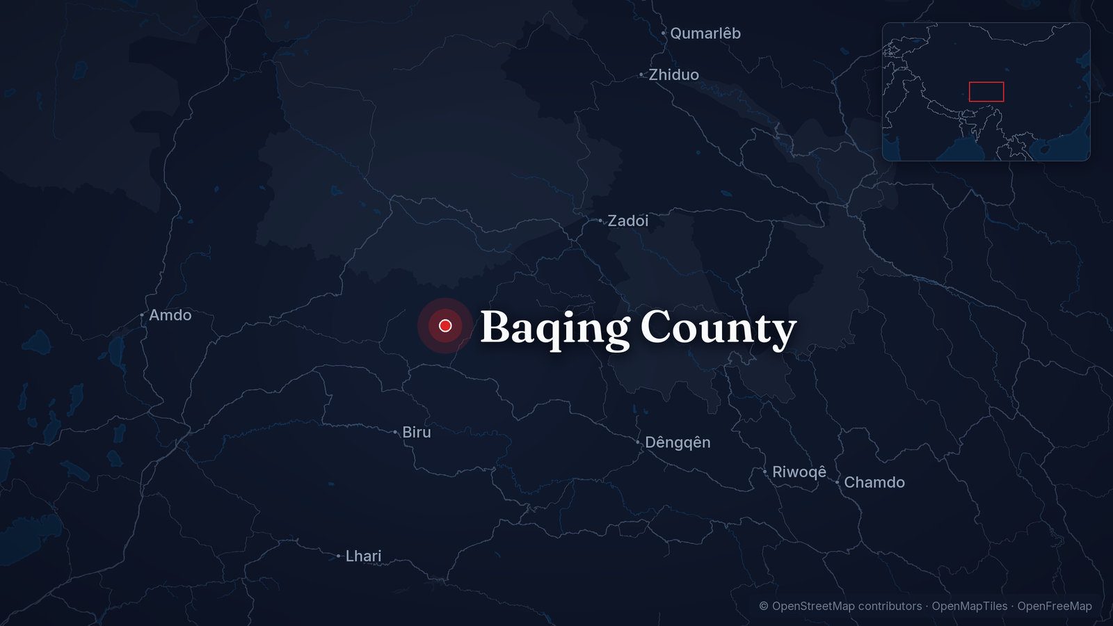 Map showing Baqing County