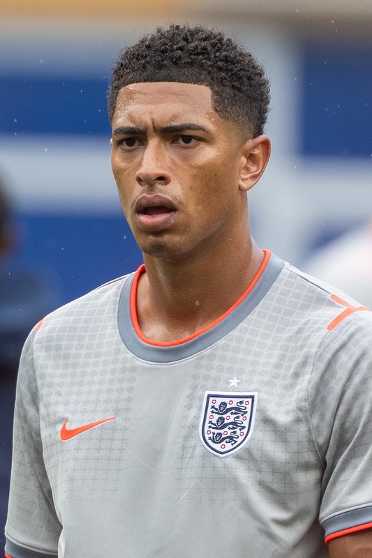 Close-up portrait of footballer wearing an England shirt