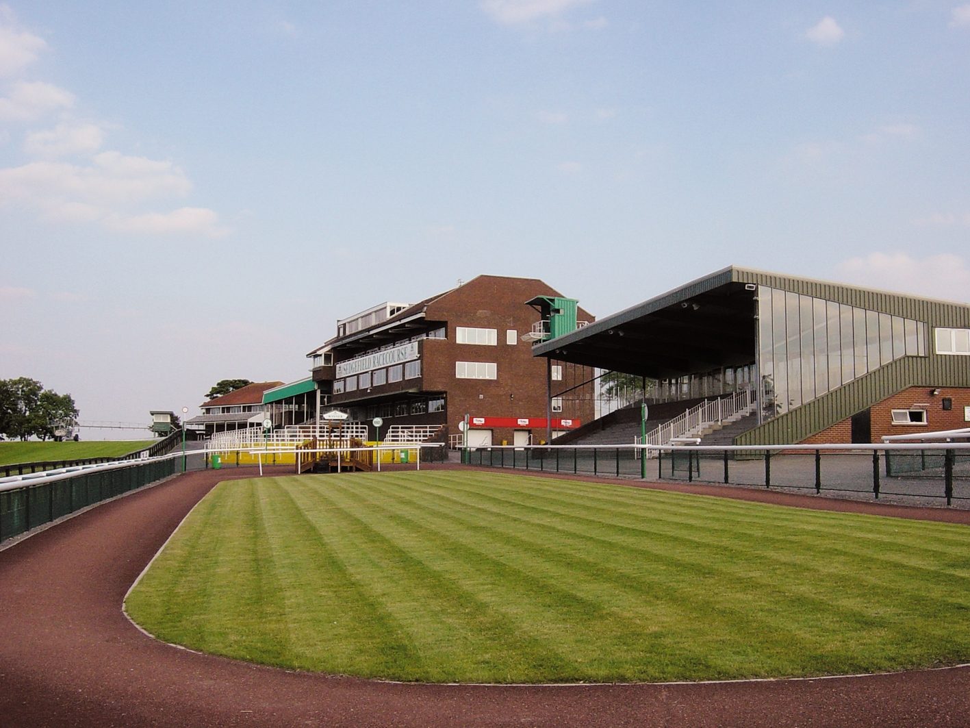 grandstands, parade ring and running track at a racecourse, Sedgefield Racecourse