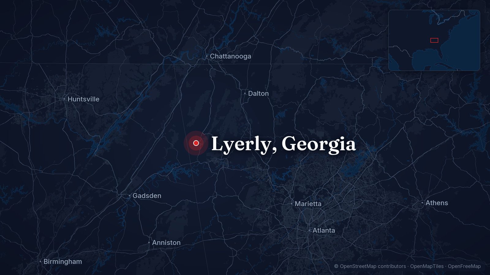 Map showing Lyerly, Georgia