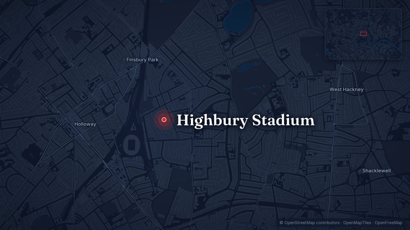 Map showing Highbury Stadium