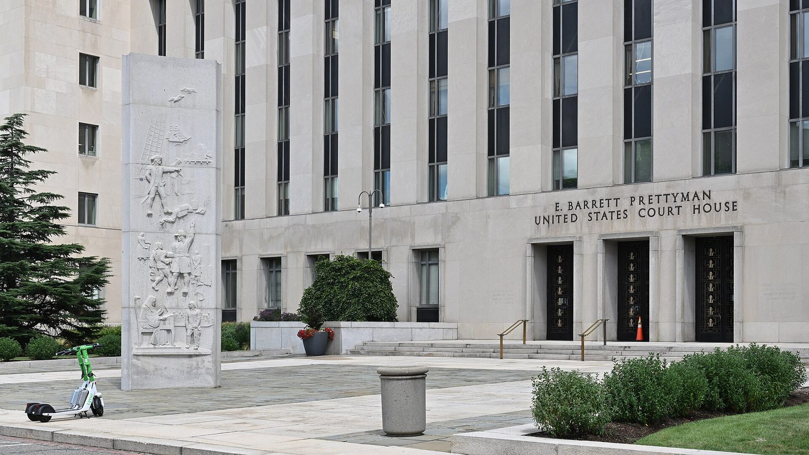 Front of E. Barrett Prettyman United States Court House, entrance and bas-relief, Washington