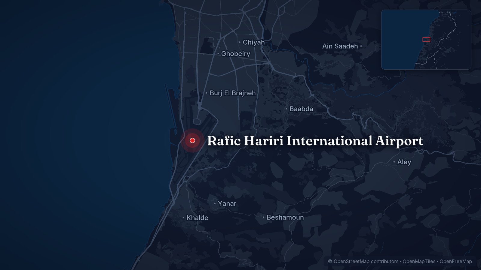 Map showing Rafic Hariri International Airport
