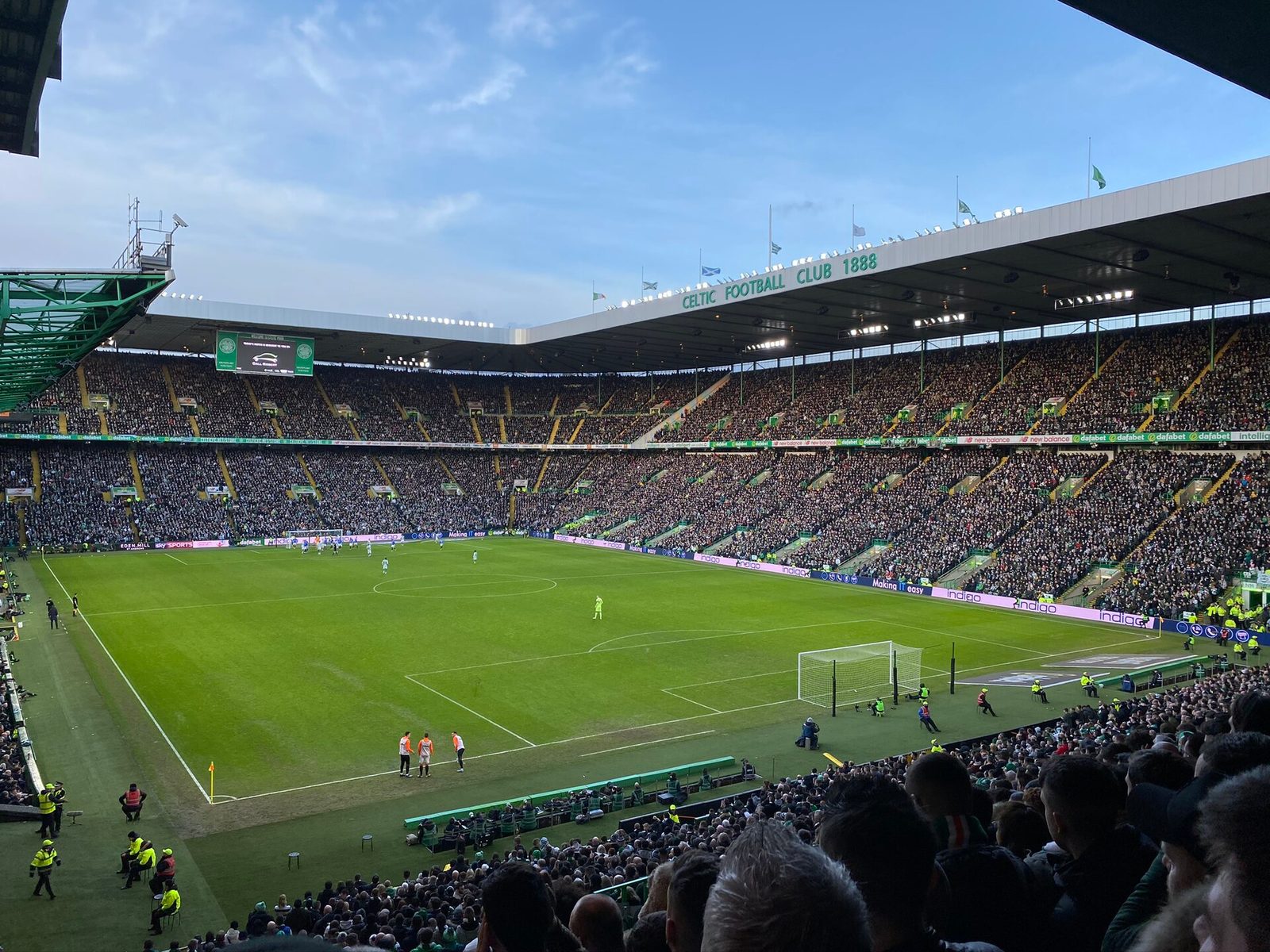 Packed Celtic Park stadium, view across pitch to full stands, Celtic Park