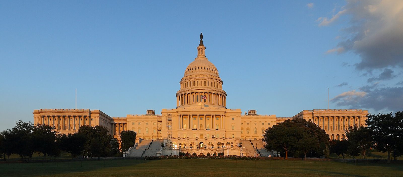 United States Capitol at dusk, dome and west front, United States