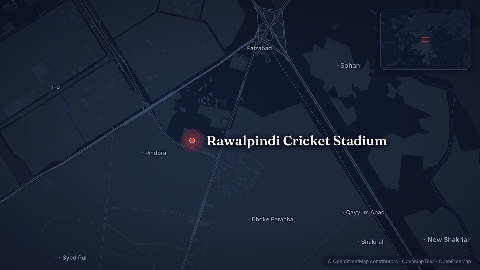 Map showing Rawalpindi Cricket Stadium