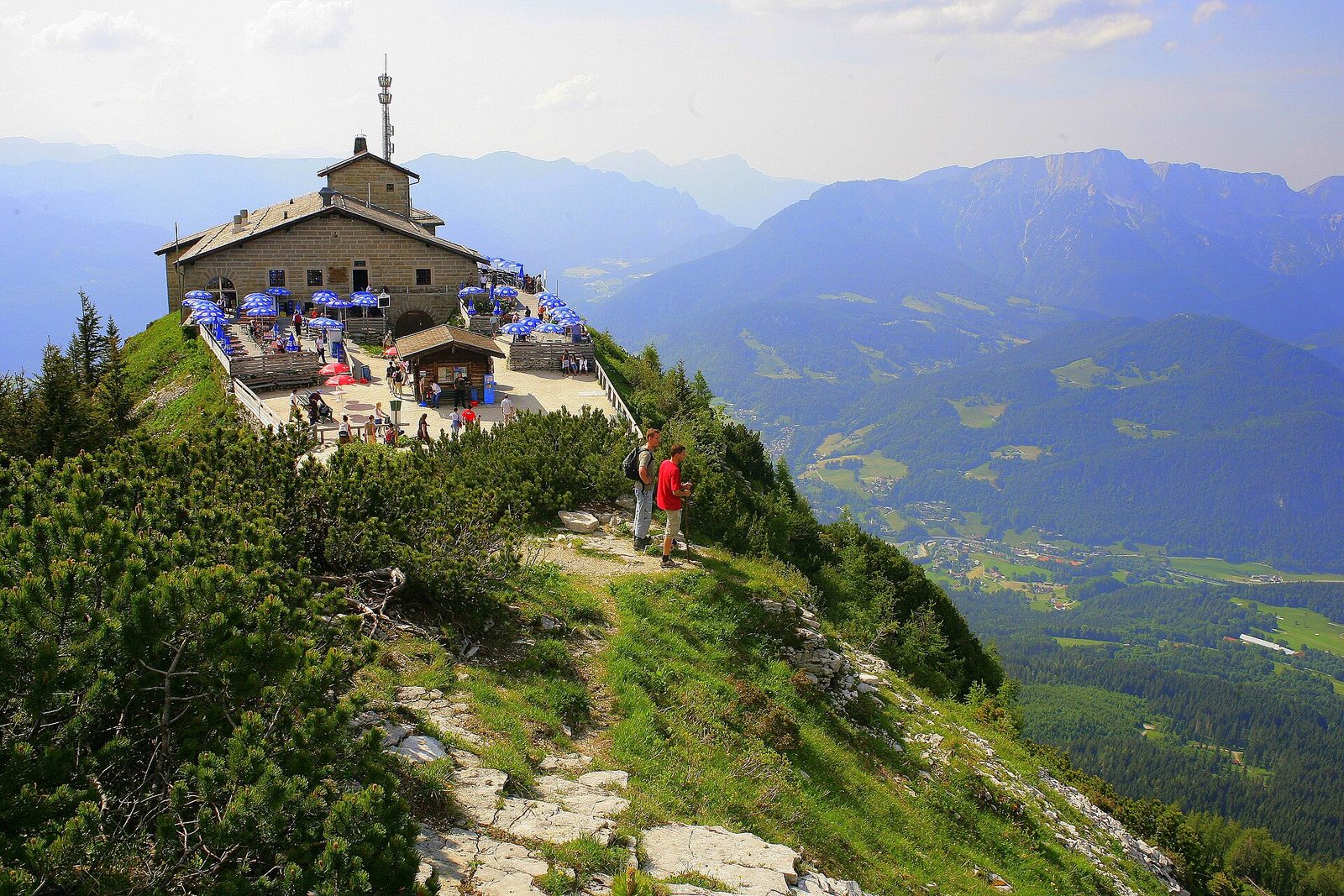 mountaintop stone building with terraces overlooking Alpine valley, Kehlsteinhaus