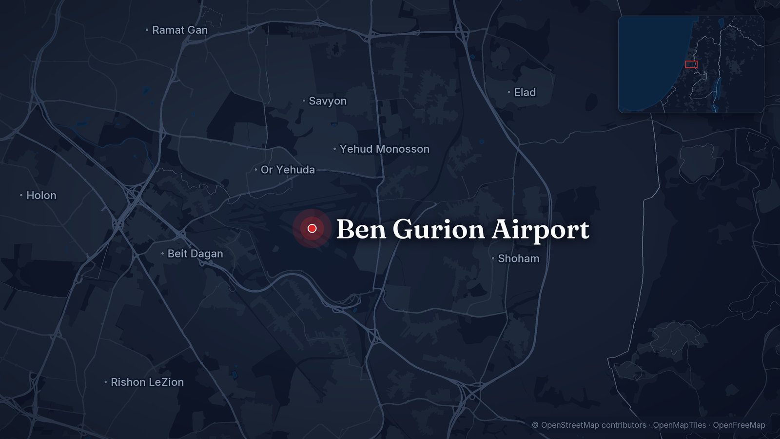 Map showing Ben Gurion Airport