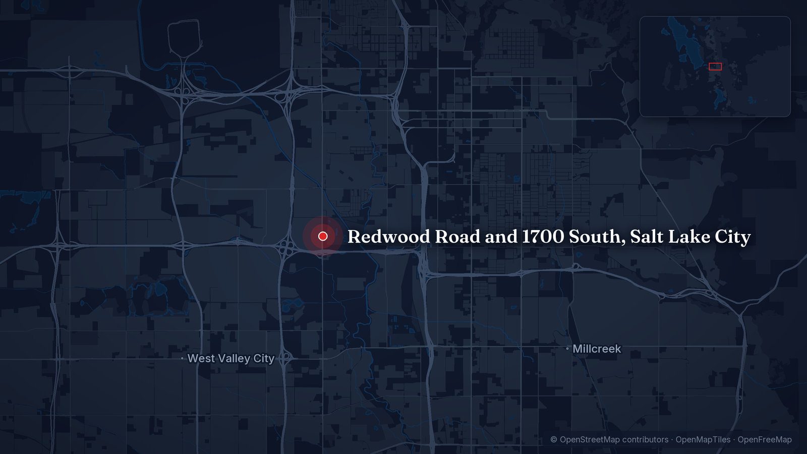 Map showing Redwood Road and 1700 South, Salt Lake City