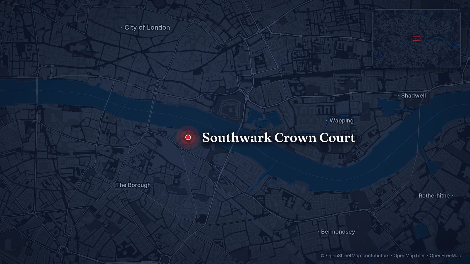 Map showing Southwark Crown Court