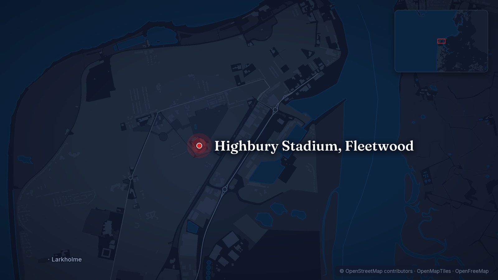 Map showing Highbury Stadium, Fleetwood