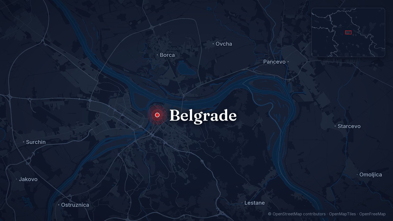 Map showing Belgrade