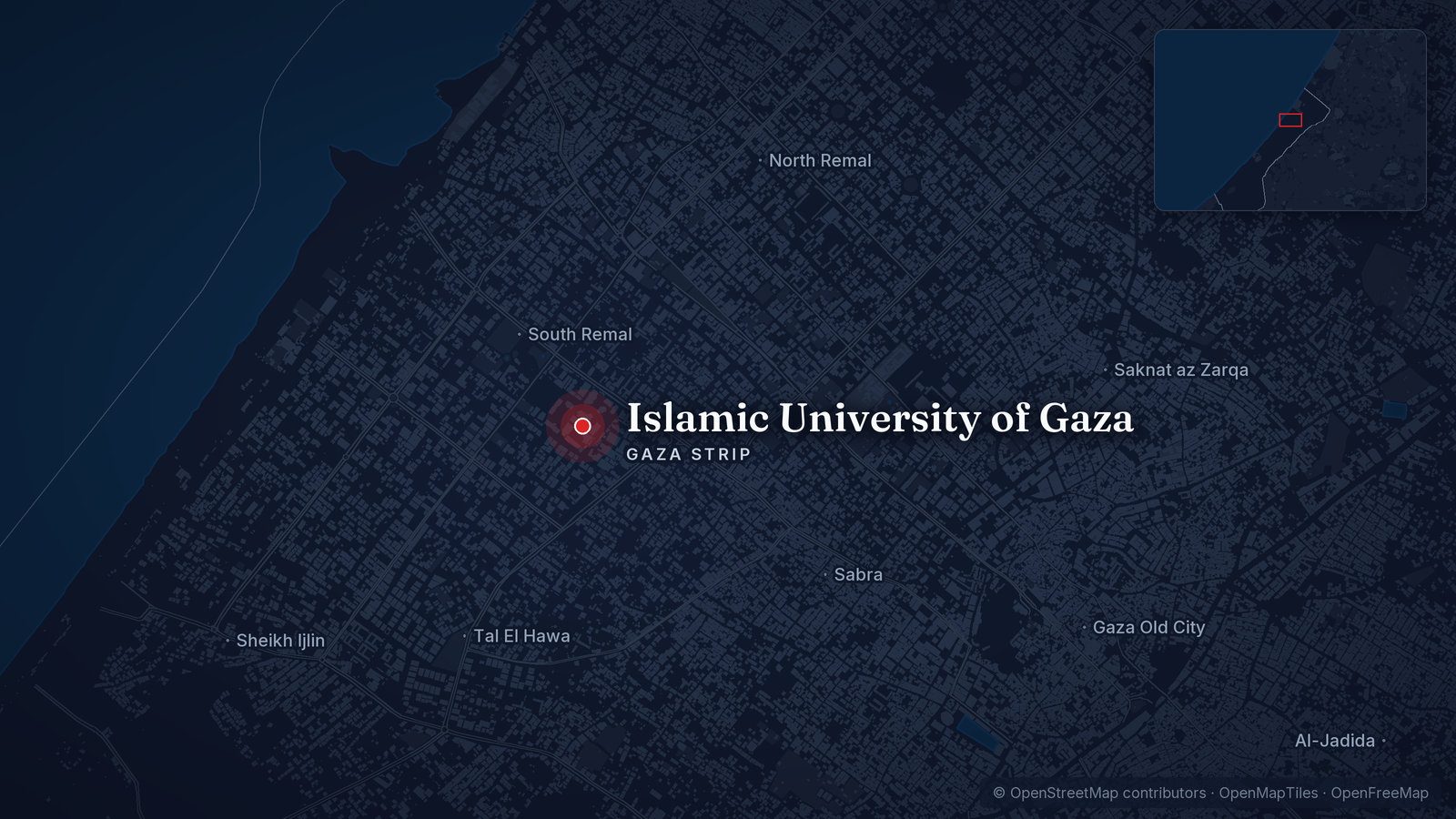 Map showing Islamic University of Gaza
