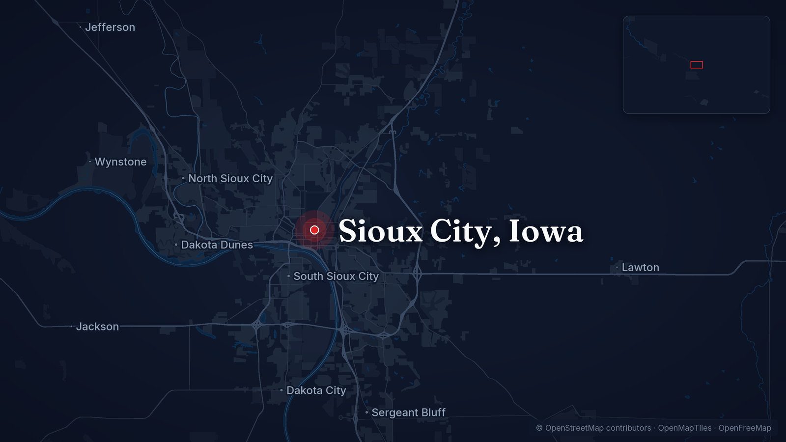 Map showing Sioux City, Iowa
