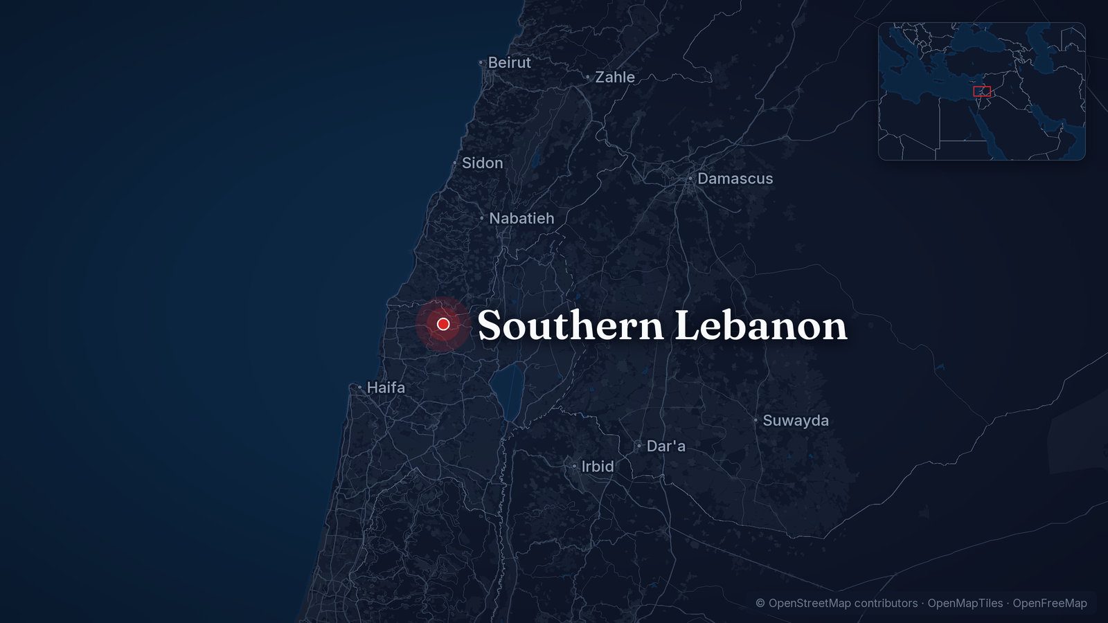 Map showing Southern Lebanon