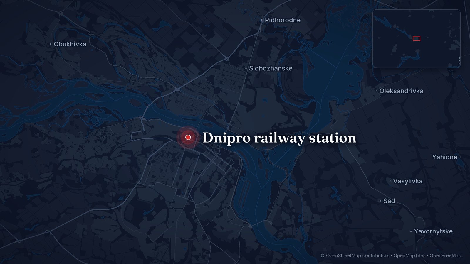 Map showing Dnipro railway station