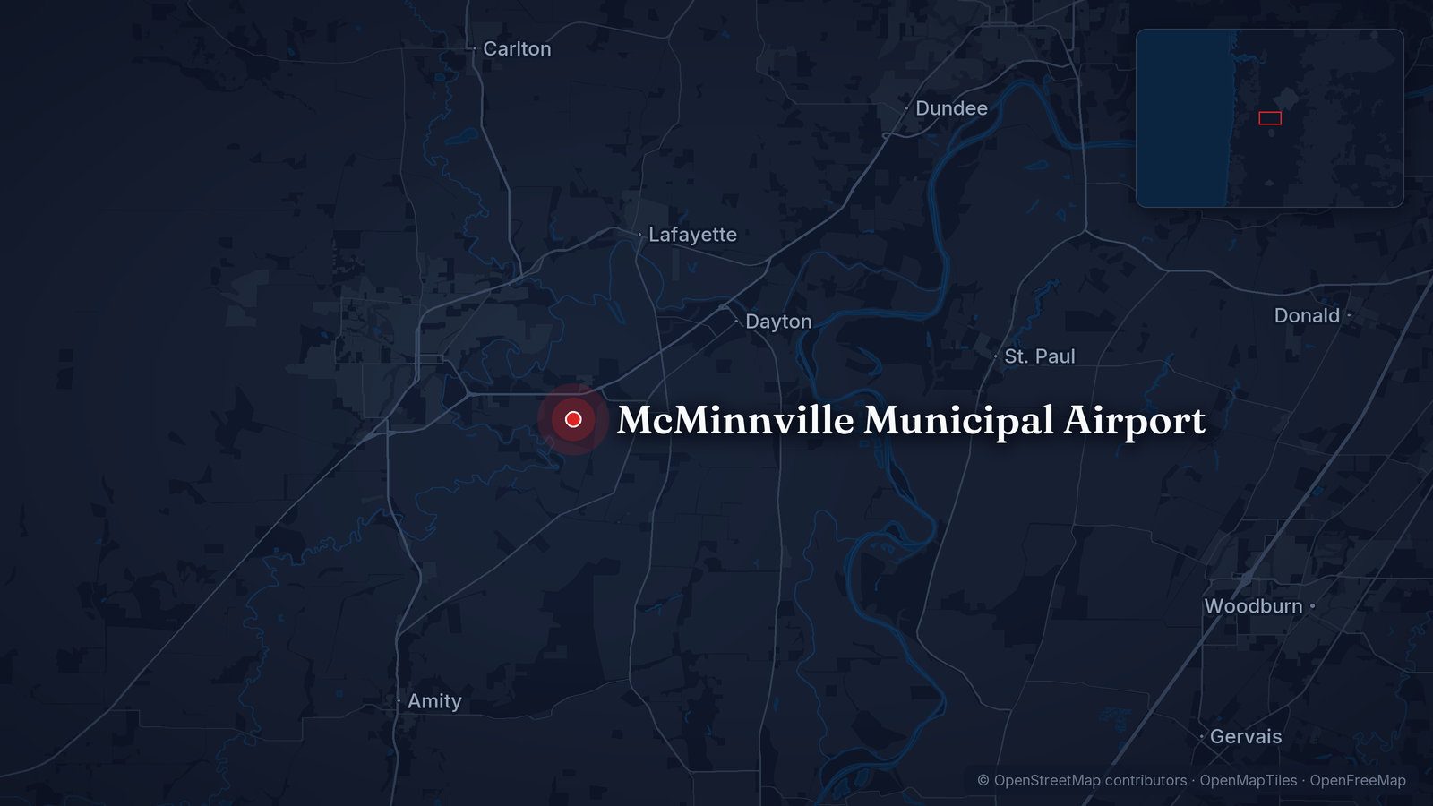Map showing McMinnville Municipal Airport