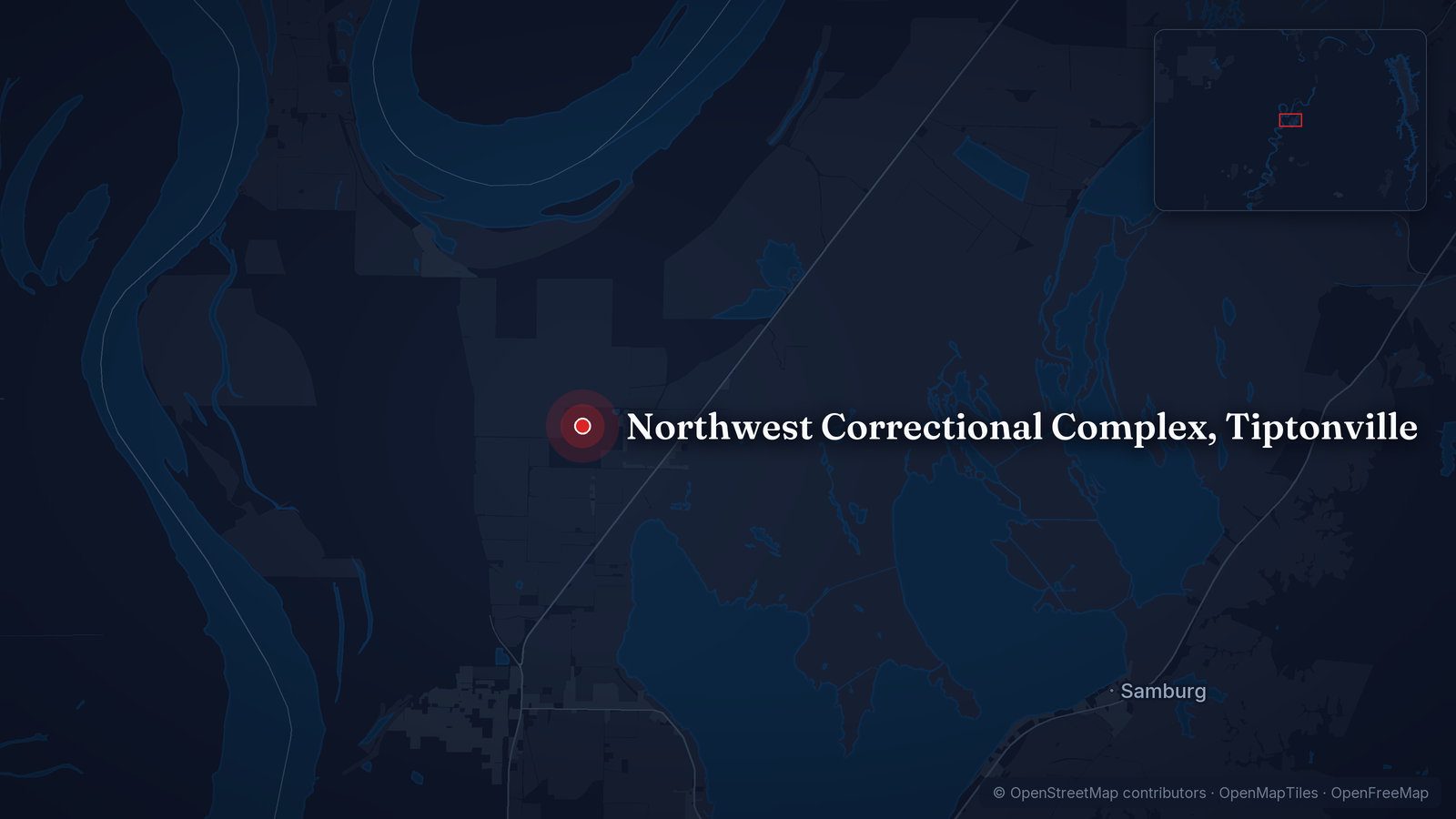Map showing Northwest Correctional Complex, Tiptonville
