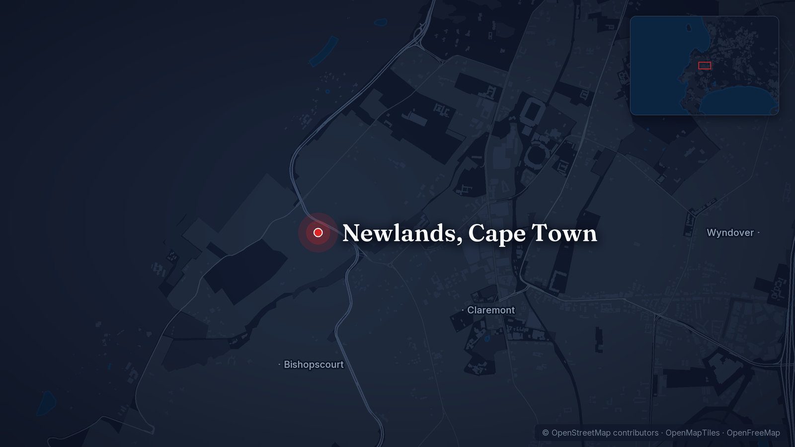 Map showing Newlands, Cape Town