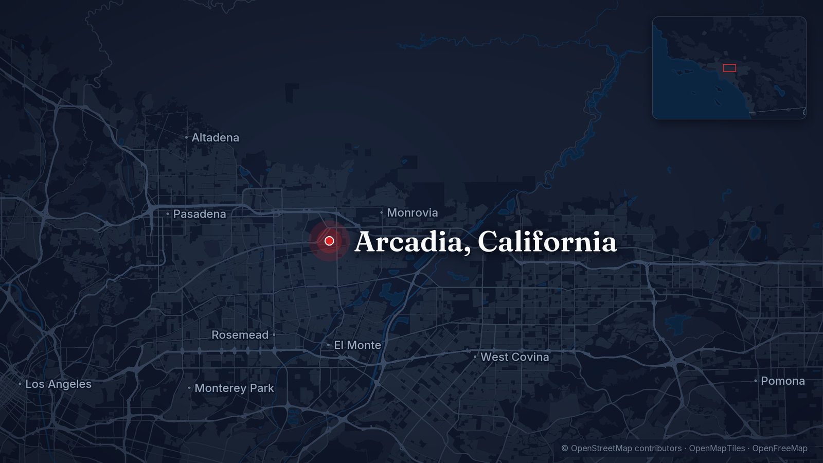 Map showing Arcadia, California